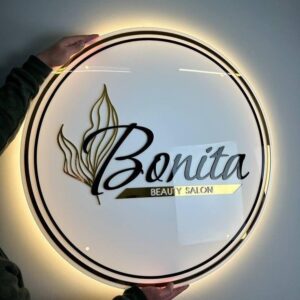 Professional illuminated logo wall sign for beauty salon branding and reception area decoration