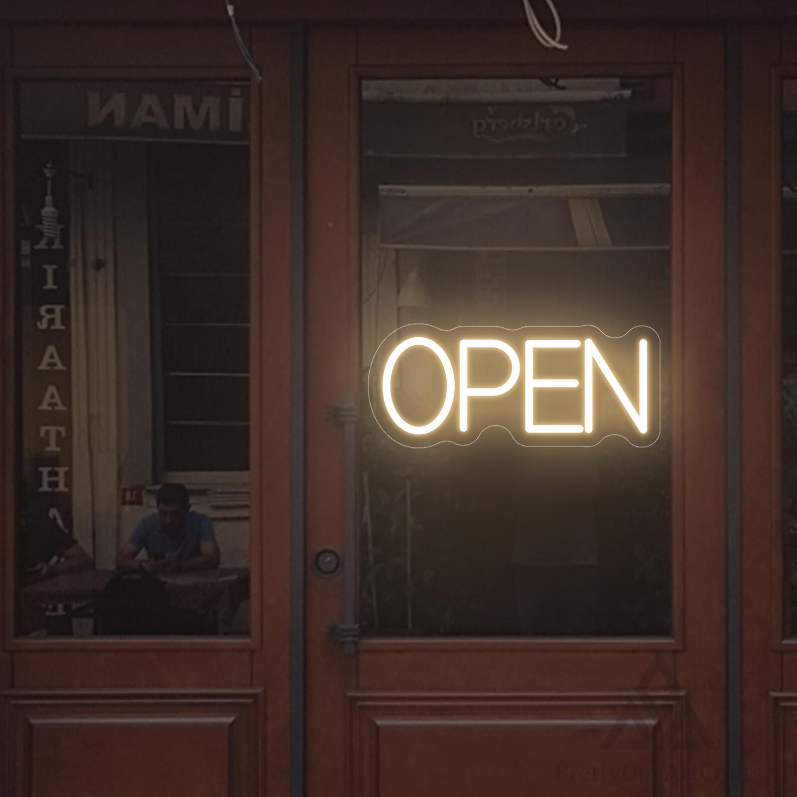 Warm white OPEN LED neon sign for business entrance