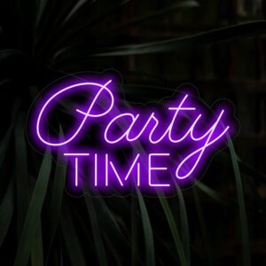 Party Time LED neon sign with vibrant purple illumination for party and event decoration